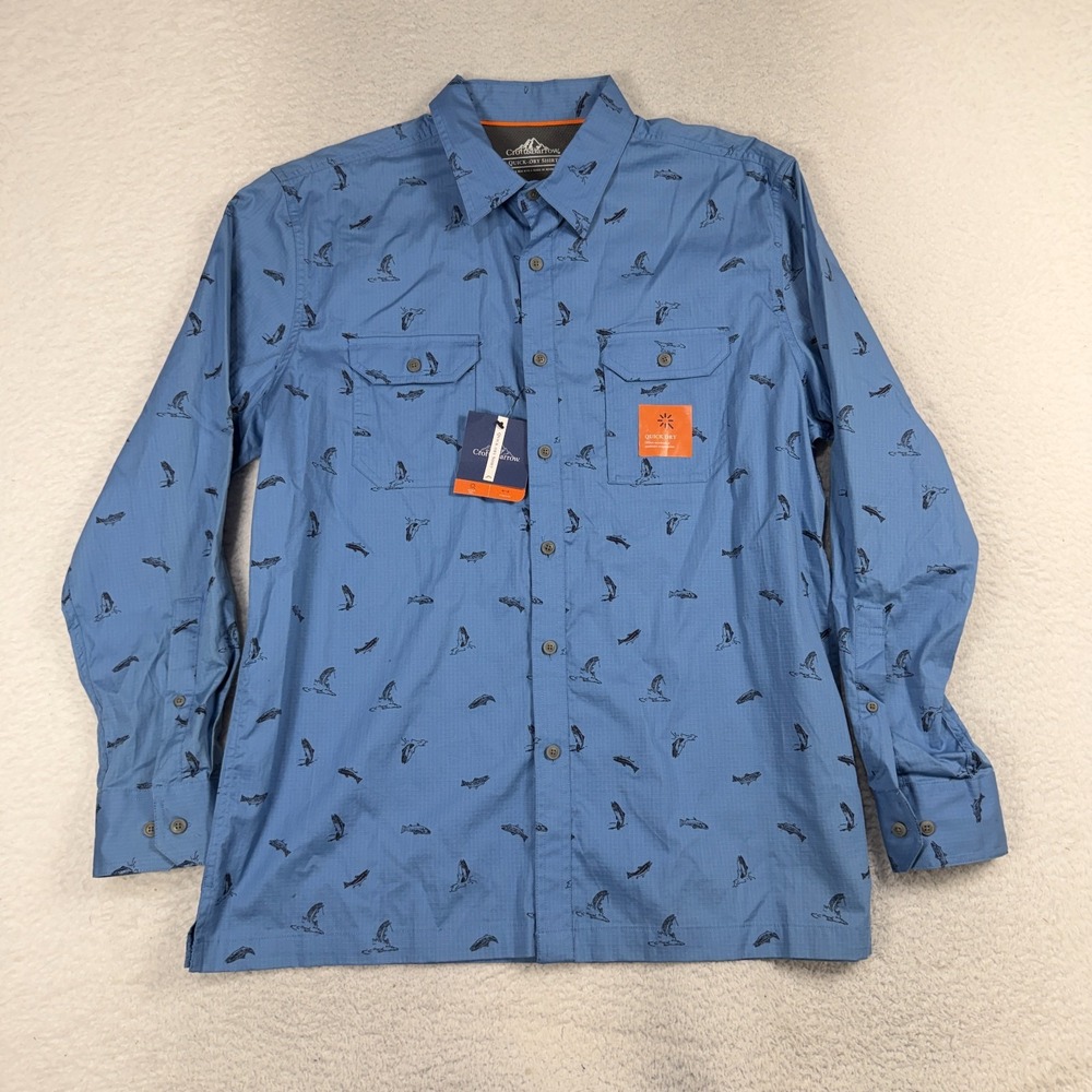 Croft & Barrow Quick-Dry Shirt Mens Large Blue Fish Print Stretch Button Up NWT